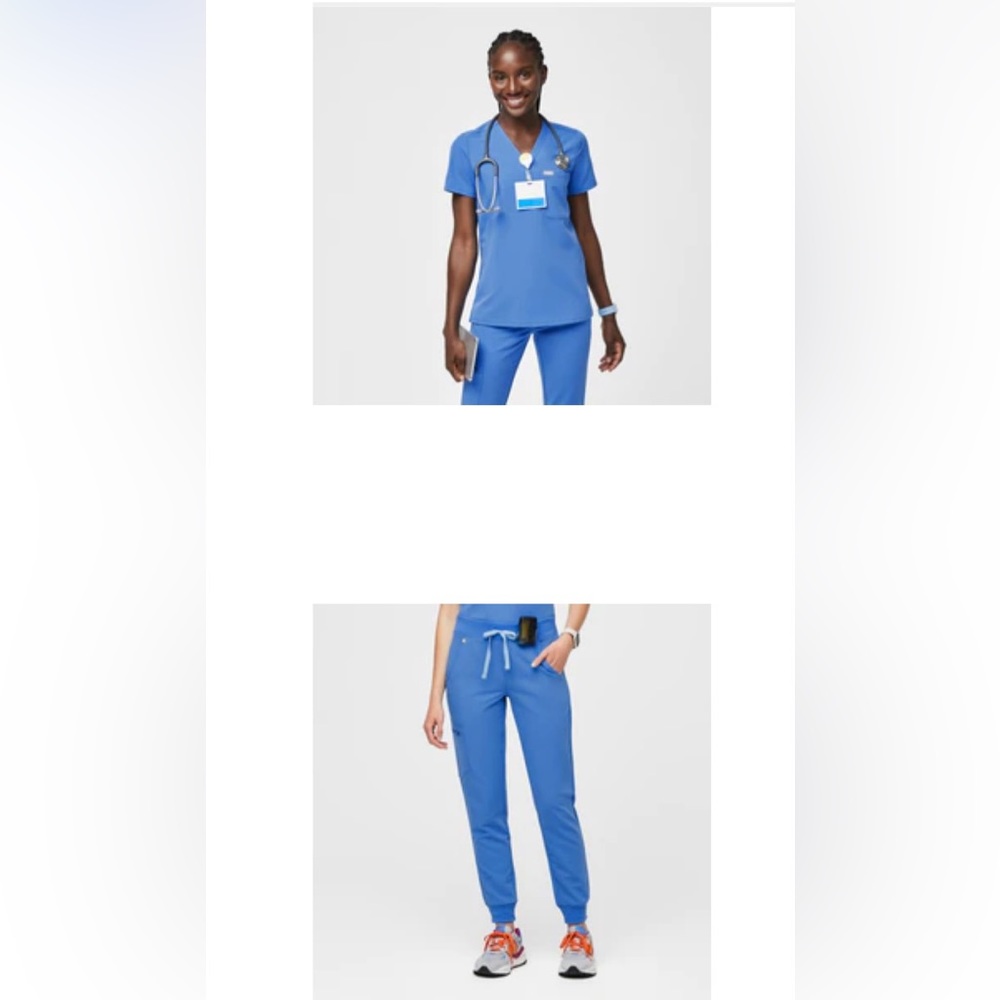 FIGS scrubs, Capri Blue, XS top, Small bottoms